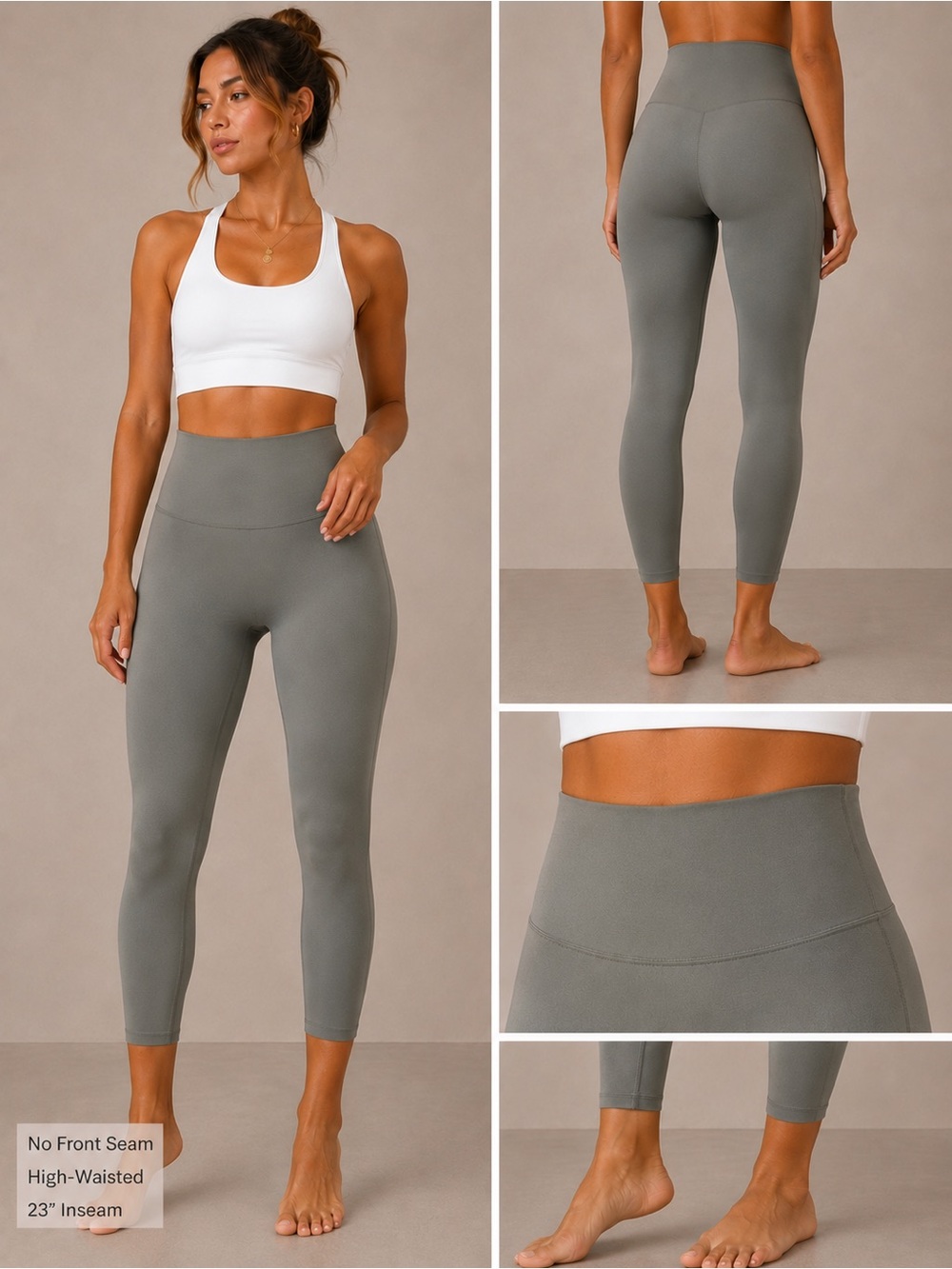 High-Waisted No Front Seam Olive Green Leggings